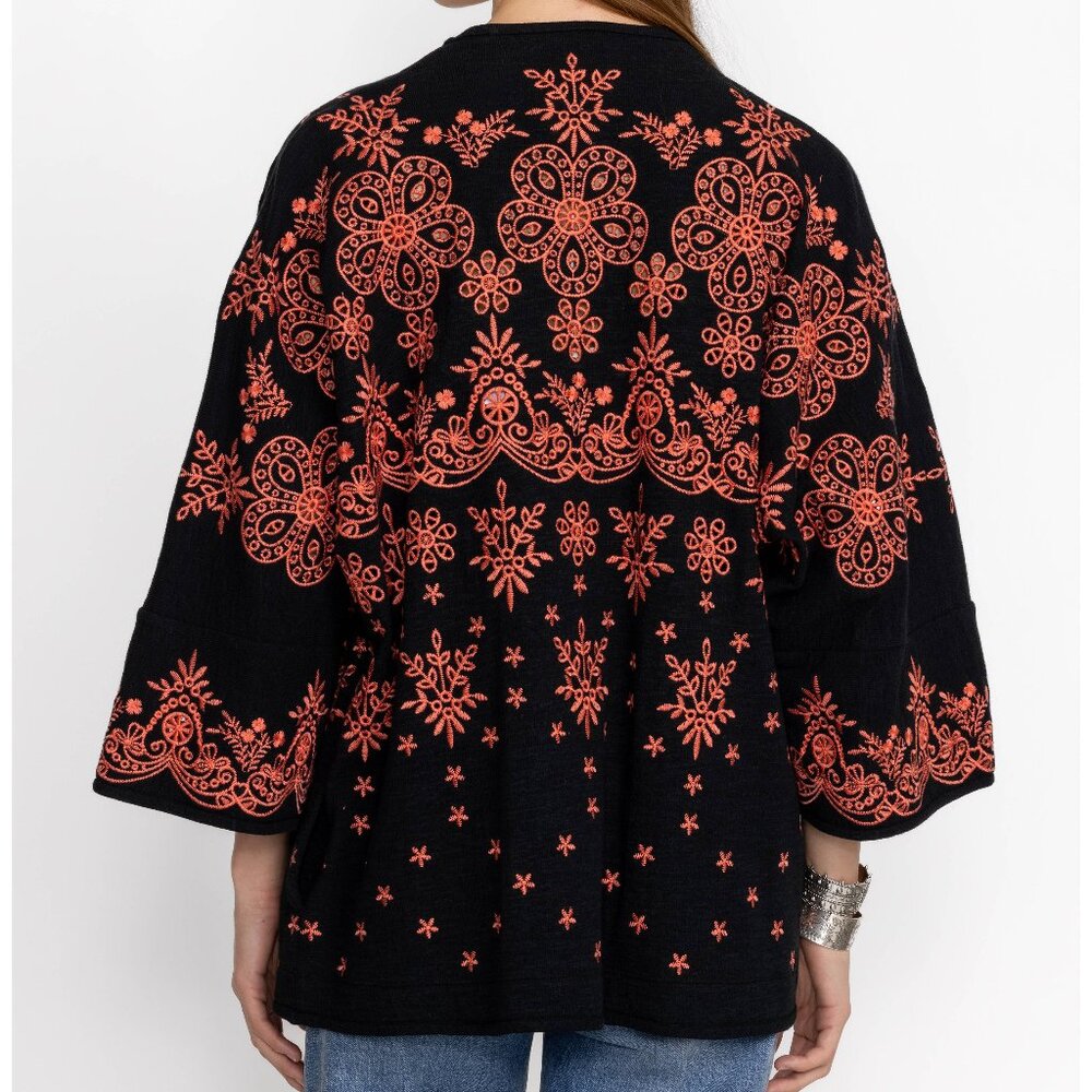 NWT Johnny Was "Julianna" Open Front Embroidered Sweater Size XS 100% Cotton - Picture 4 of 9